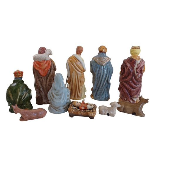 Vintage 11 Piece Ceramic Nativity Figure Set 2" to 8" Hand Painted Christmas - Picture 4 of 10